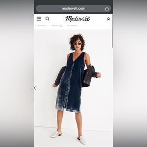 Madewell Blue Velvet Button Front Midi Dress - Size S
